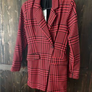 Red & Black Houndstooth Single-Button Women's Blazer Coat Dress with skort